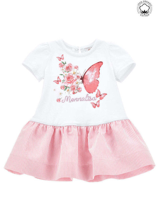 Monnalisa Kids Dress Striped Short Sleeve Pink