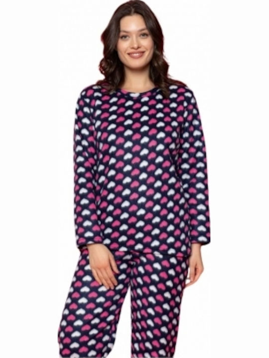 Goodnight Χειμερινό Γυναικείο Σετ Πιτζάμας Fleece Μπλε