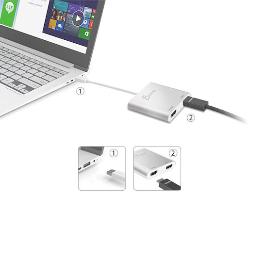 J5 Create JCA365 USB-A Docking Station με HDMI 4K και σύνδεση 2 Οθονών Γκρι