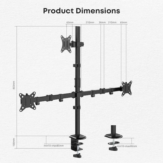 MounTeck Stand Desk Mounted for 3 Monitors up to 35" with Arm