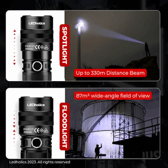 Ledholics Rechargeable Flashlight LED with Maximum Brightness 3200lm