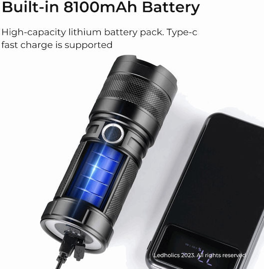Ledholics Rechargeable Flashlight LED with Maximum Brightness 3200lm