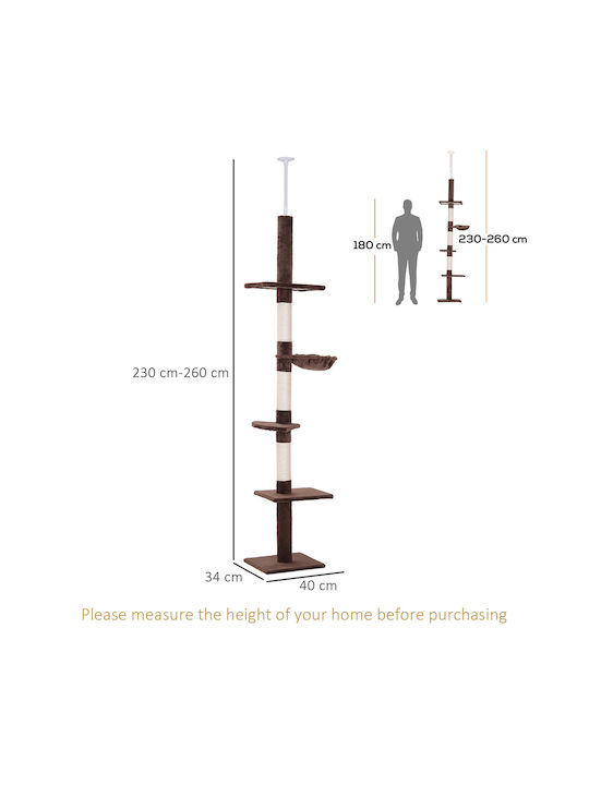 Pawhut Scratching Post Cat Trees Brown Ceiling 40x34x260cm