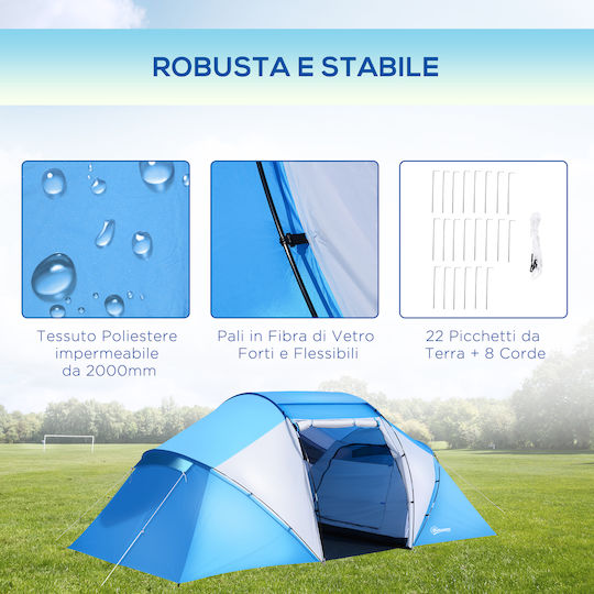 Outsunny Σκηνή Camping Τούνελ Μπλε 3 Εποχών για 6 Άτομα 460x230x195εκ.