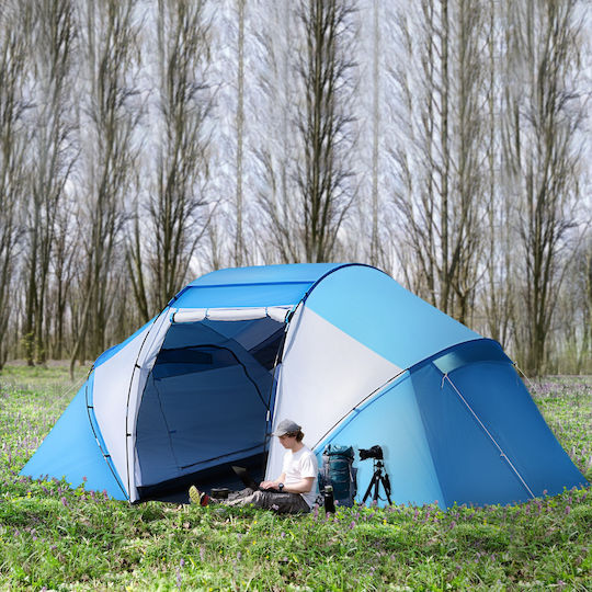 Outsunny Σκηνή Camping Τούνελ Μπλε 3 Εποχών για 6 Άτομα 460x230x195εκ.