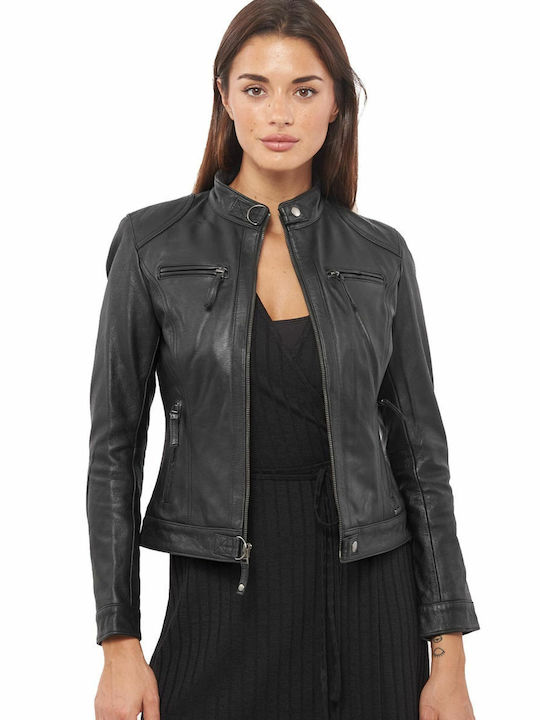 Vainas Erato Buffalo Women's Short Biker Leather Jacket for Winter Black