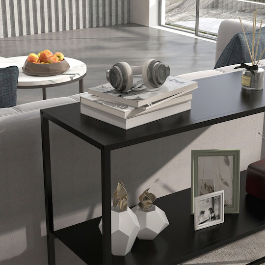 Console Table Wood & Metal Black Velvet-Black Metal L90xW30xH75cm