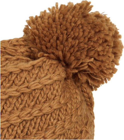 Pom Pom Beanie Γυναικείος Fleece Σκούφος Πλεκτός σε Καφέ χρώμα