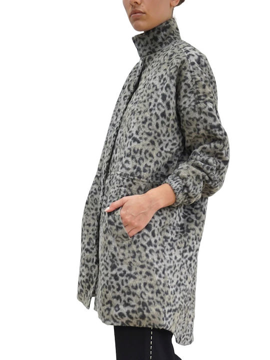 Religion Women's Leopard Midi Coat with Zipper leopard