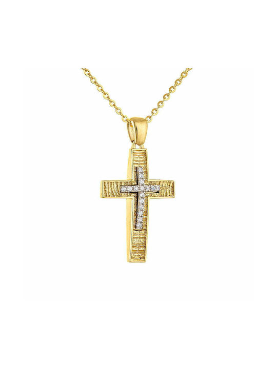 Ioannis Kosmima Damen Gold Kreuz 14K Beidseitig mit Kette