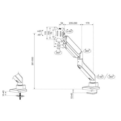 Neomounts Suport Birou Monitor până la 49" cu Braț (DS70PLUS-450WH1)