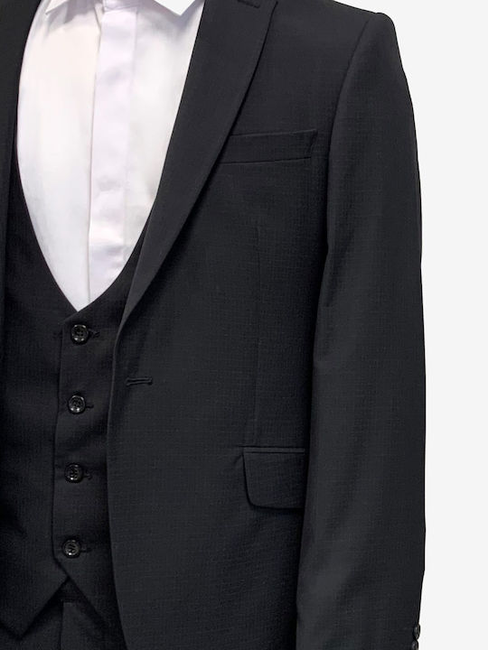 Alberto Men's Suit with Vest Black