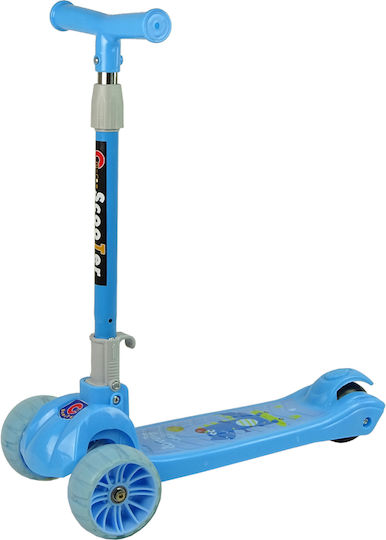 Lean Toys Kinderroller Klappbar 3-Rad mit LED-Beleuchtung für 3+ Jahre Blau