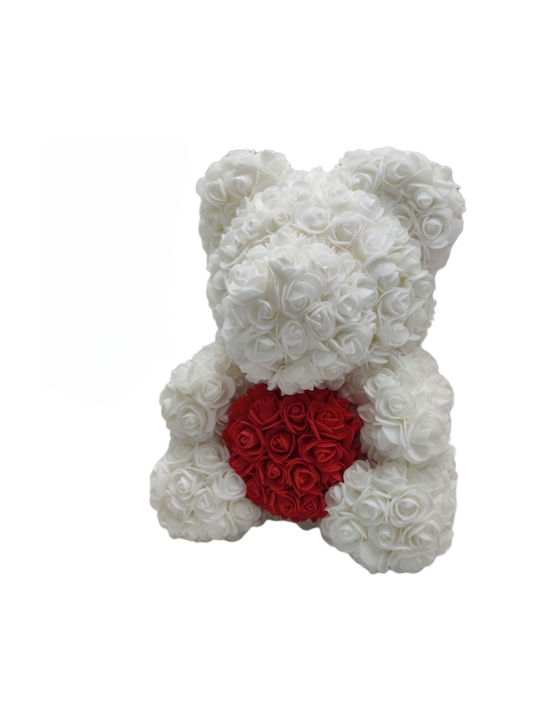 Teddybär aus Künstlichen Rosen Weiß 16cm in Box 1Stück