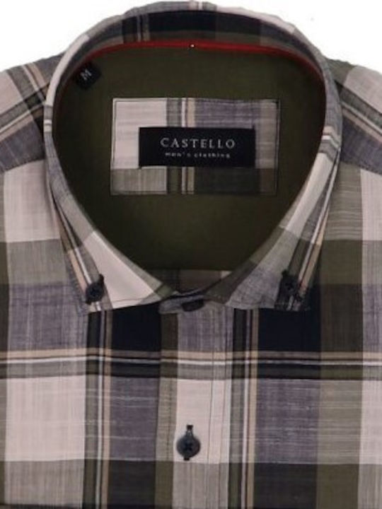 Castello Men's Shirt Long Sleeve Checked Green