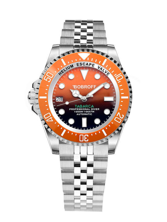 Bobroff Ανδρικό Ρολόι 42mm Μπαταρίας με Ασημί Μεταλλικό Μπρασελέ