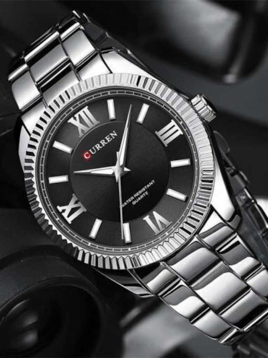Curren Ανδρικό Ρολόι 42mm Μπαταρίας με Ασημί Μεταλλικό Μπρασελέ