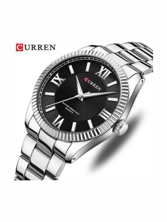 Curren Ανδρικό Ρολόι 42mm Μπαταρίας με Ασημί Μεταλλικό Μπρασελέ