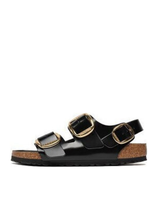 Milano Leather Women's Flat Sandals with Strap in Black Color Narrow Fit