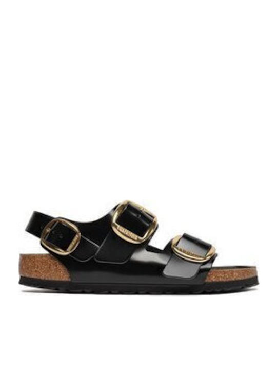 Milano Leather Women's Flat Sandals with Strap in Black Color Narrow Fit