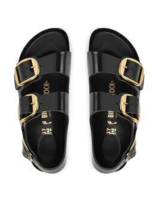 Milano Leather Women's Flat Sandals with Strap in Black Color Narrow Fit