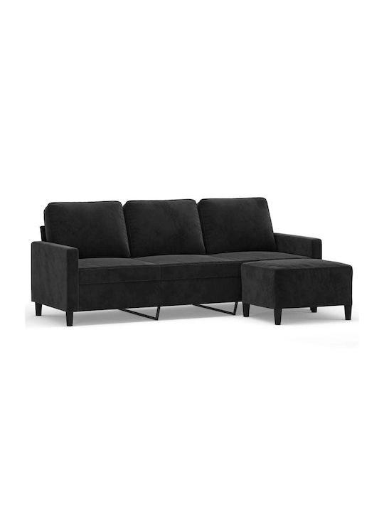 Canapea Cu Trei Locuri Catifea Neagră 198x77x80cm