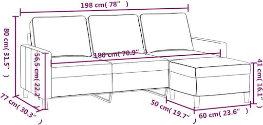 Canapea Cu Trei Locuri Din Catifea Gri 198x77x80cm