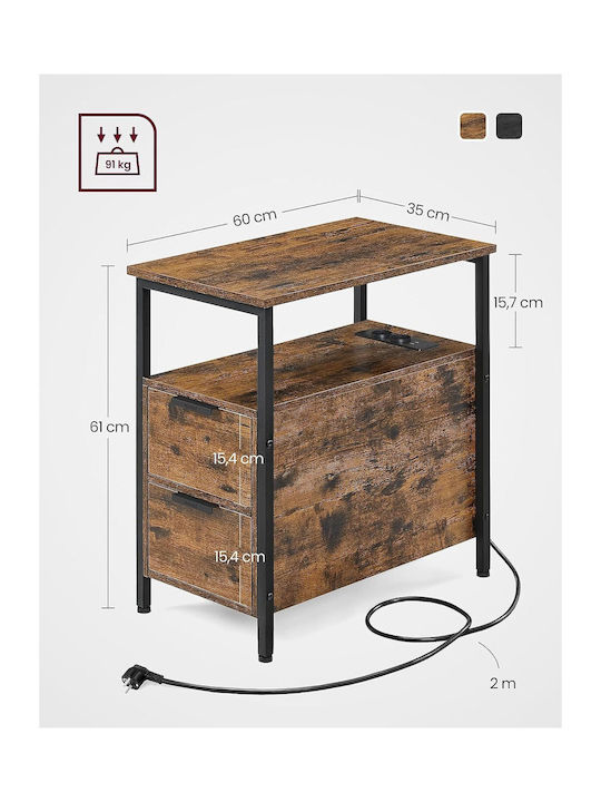 Rectangular Side Coffee Table Wooden with Drawers Vintage Brown/Classic Black L60xW35xH61cm