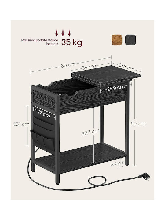Rectangular Side Coffee Table Wooden Black Wood Effect W60xD31.5xH60cm