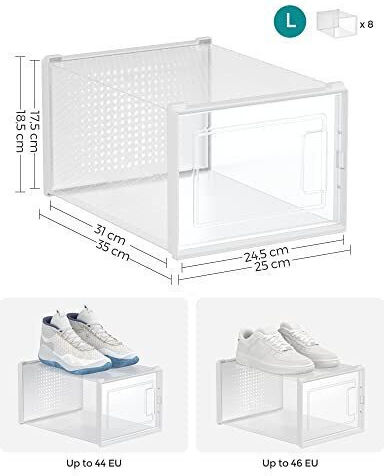 Songmics Πλαστικό Κουτί Αποθήκευσης Παπουτσιών 31x24.5x17.5cm 8τμχ