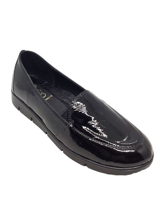 Ανατομικά Γυναικεία Slip-On Δερμάτινα Μαύρα