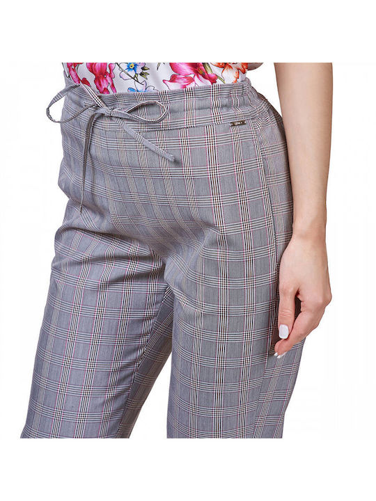 Liu Jo Women's Fabric Trousers Checked Gray