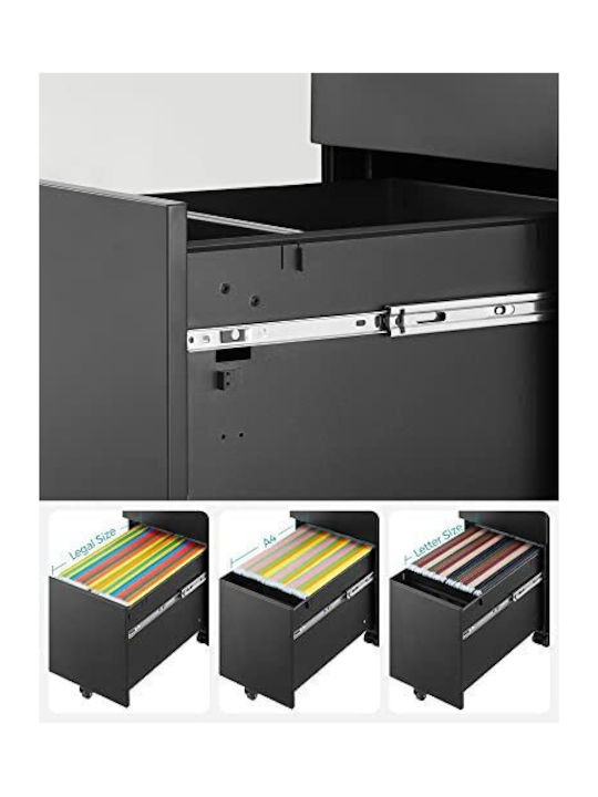 Schublade Büro mit Rollen & Schloss Black 30x45x60cm