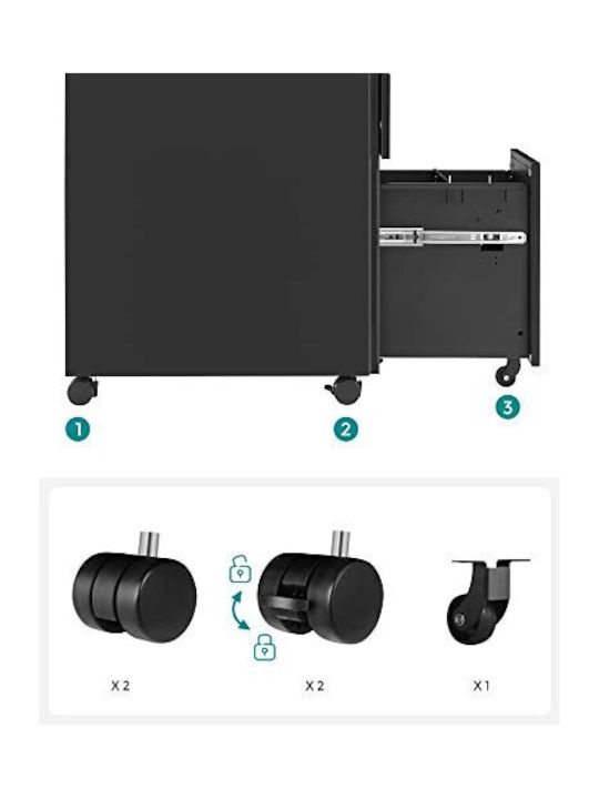 Schublade Büro mit Rollen & Schloss Black 30x45x60cm