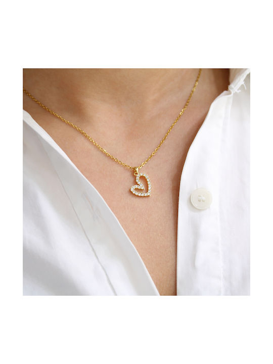 Amor Amor Necklace with design Heart from Gold Plated Steel with Zircon