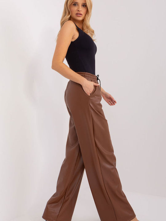 Lakerta Women's High-waisted Leather Trousers Brown