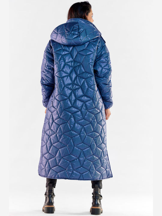 Awama Lang Damen Puffer Jacke für Winter Blau