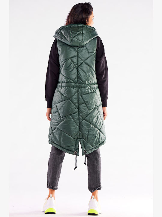 Awama Lang Damen Ärmellos Puffer Jacke für Winter Grün