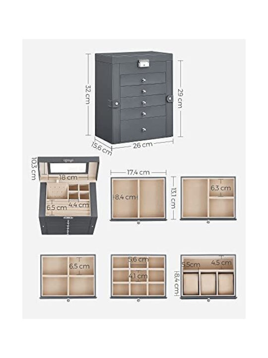 Songmics Casetă Metalică Pentru Bijuterii cu Sertar și Oglindă 26x15.5x32cm