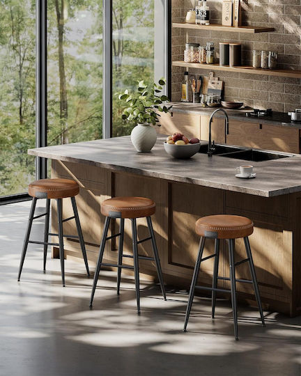 Taburete de Bar Tapițate cu Piele Ecologică Echo Caramel Brown 2 Buc. 49.5x49.5x63 cm