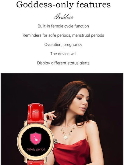 Aoke QW23 Smartwatch (Gold case / red leather strap)