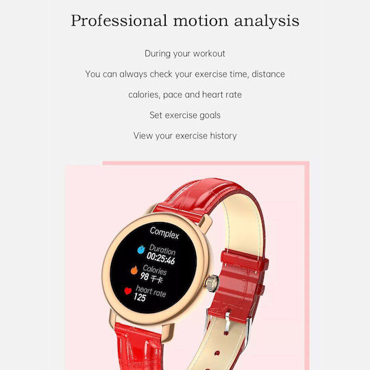 Aoke QW23 Smartwatch (Gold case / red leather strap)