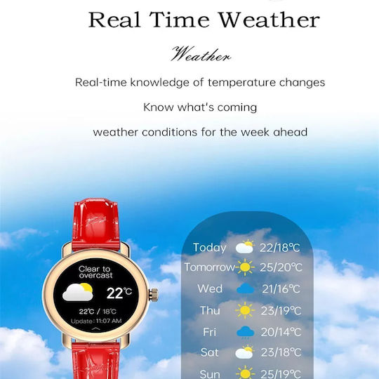 Aoke QW23 Smartwatch (Gold case / red leather strap)