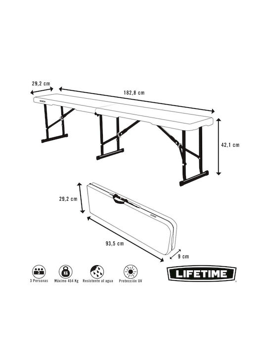 Bench Outdoor Plastic with Pillows 183x42x29cm