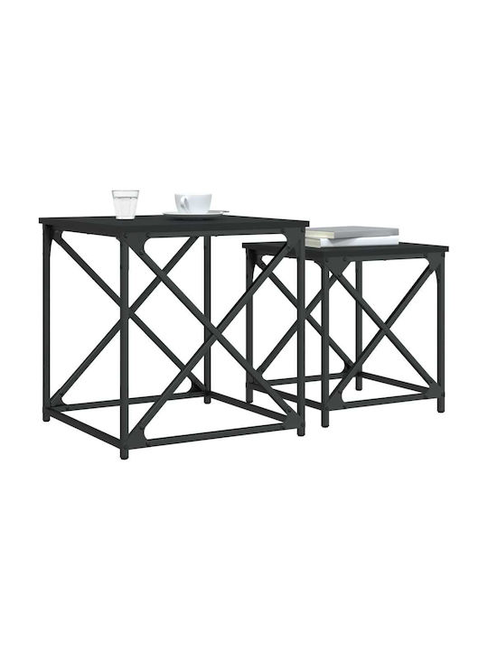 Set Zigon Pătrat Din Lemn Negru 2 Buc M50xL50xÎ52,5cm