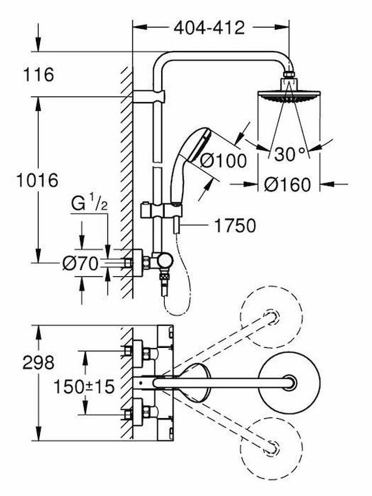 Grohe Vitalio Start System 160 Reglabilă Coloană de duș cu Baterie Argint