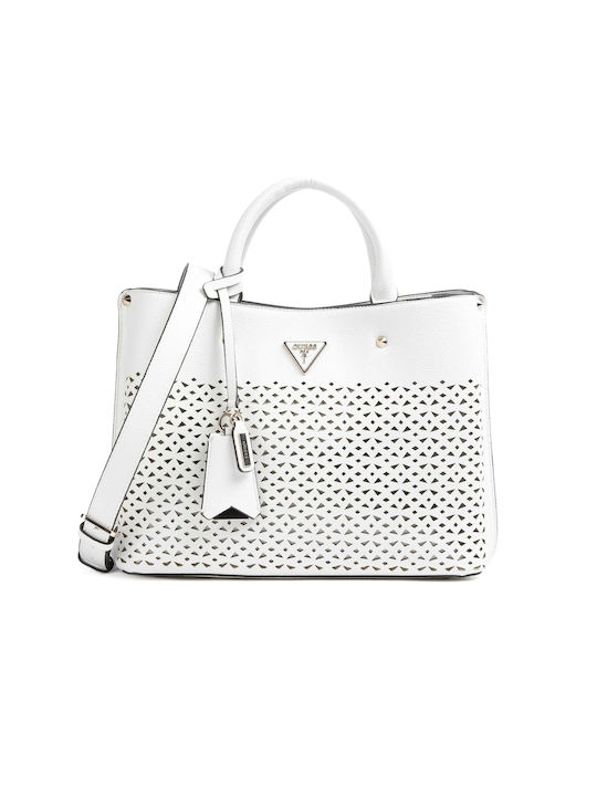 Guess Meridian Girlfriend Satchel Γυναικεία Τσάντα Ώμου Λευκή