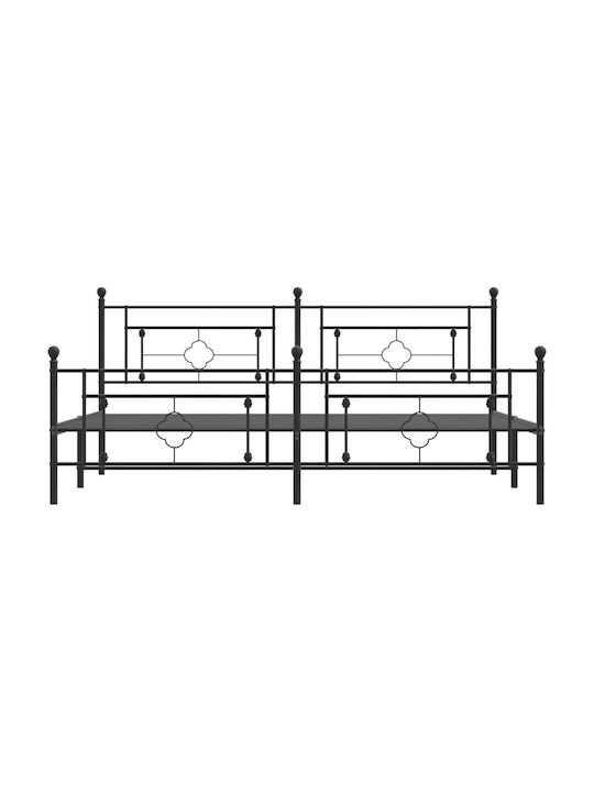 Bed King Size Metal Black with Slats for Mattress 193x203cm