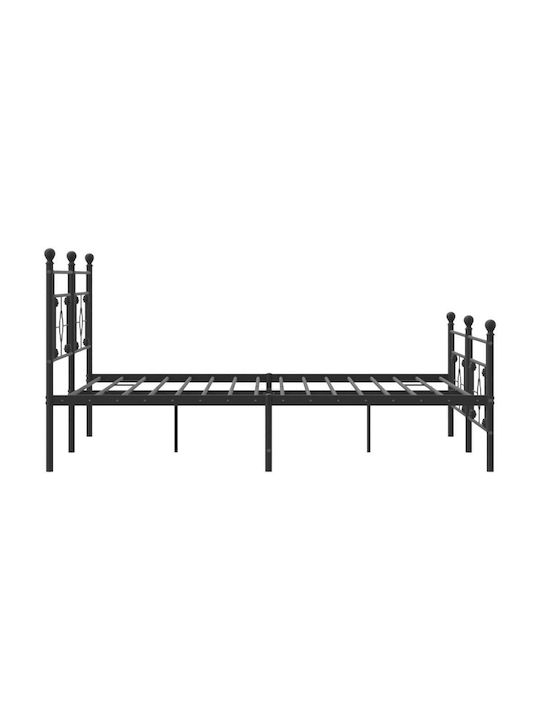 Bed King Size Metal Black with Slats for Mattress 193x203cm