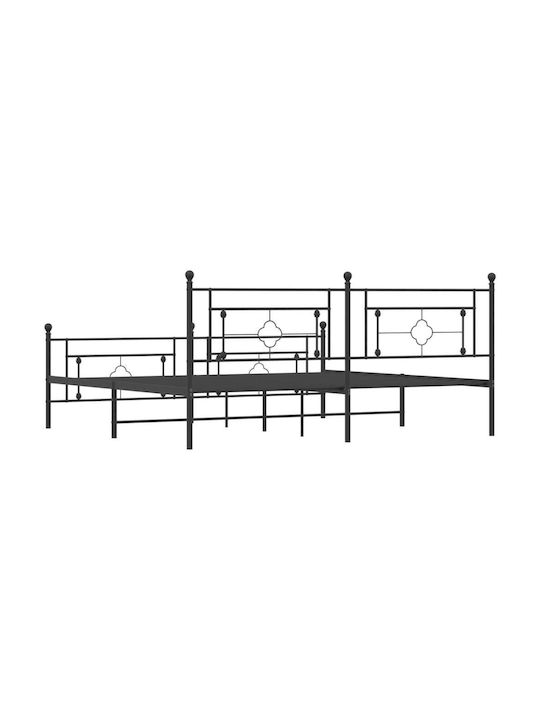 Bed King Size Metal Black with Slats for Mattress 193x203cm